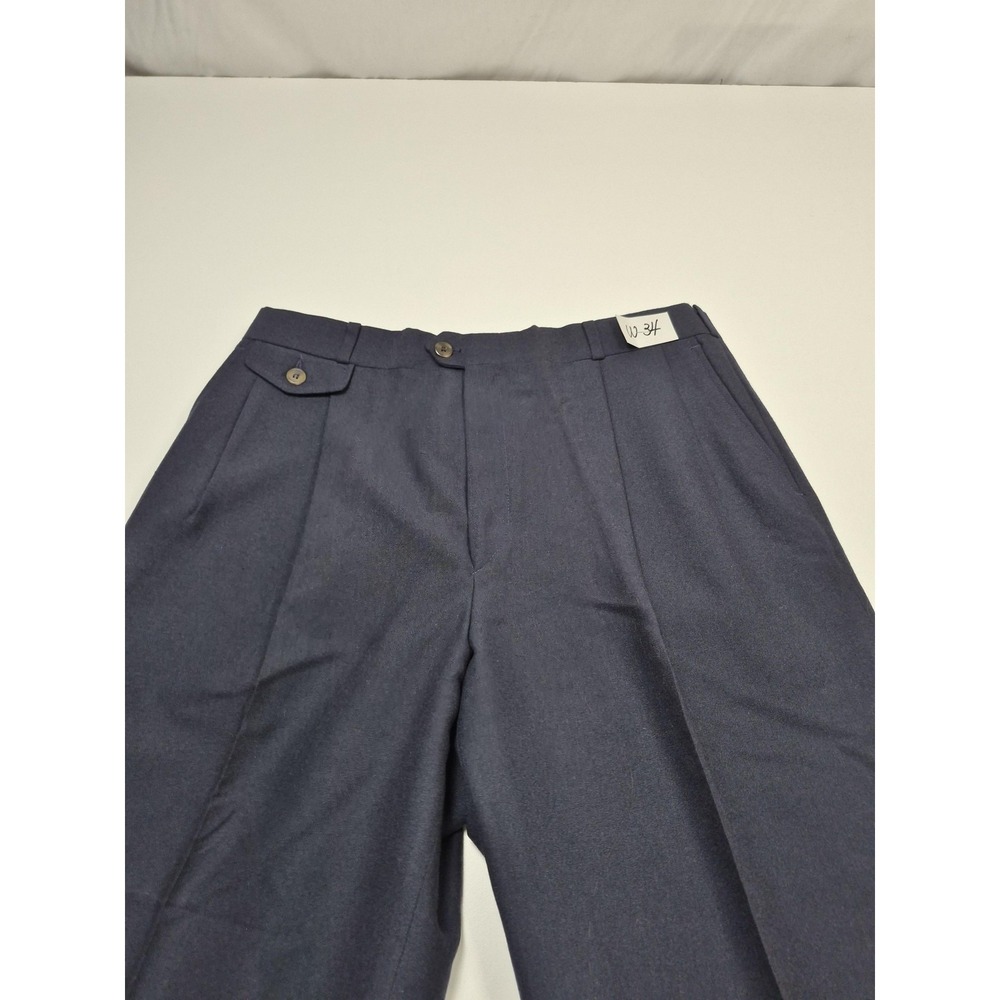 VTG Racquet Club Dress Pants Mens 34x36 Blue Pleated Straight Unhemmed USA - Picture 2 of 11